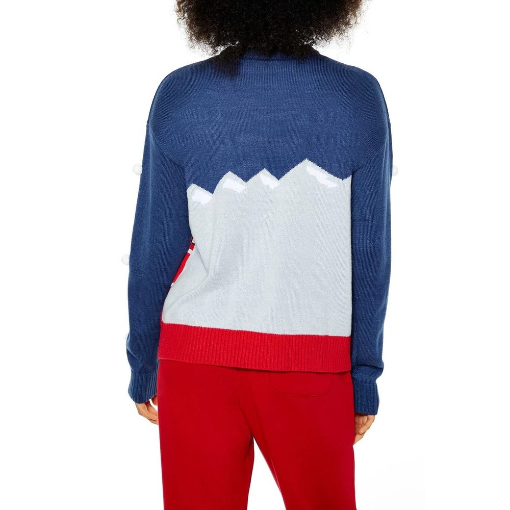 Peanuts Snoopy Navy Blue Pom Pom Christmas Knit Holiday Sweater Women's SMALL - Picture 2 of 10